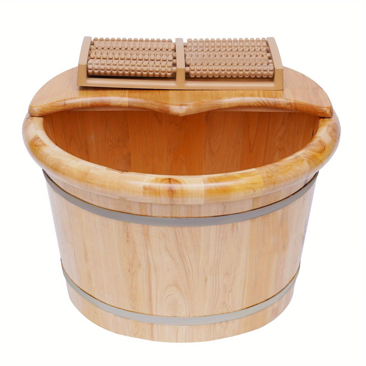 Premium Cedar Wood Foot Bath Bucket – Built-In Massage Roller & Heat Preservation for Ultimate Foot Soak Relaxation & Tension Relief