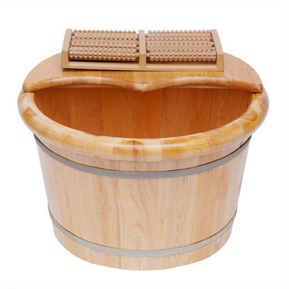 Premium Cedar Wood Foot Bath Bucket – Built-In Massage Roller & Heat Preservation for Ultimate Foot Soak Relaxation & Tension Relief