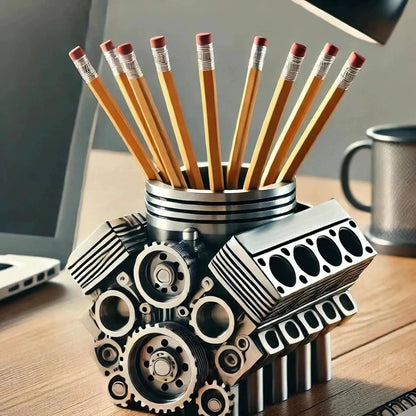 Creative V8 Engine Pen Holder - Eye-Catching Desk Ornament for Gearheads, Office Fun & Unique Gift Idea for Men