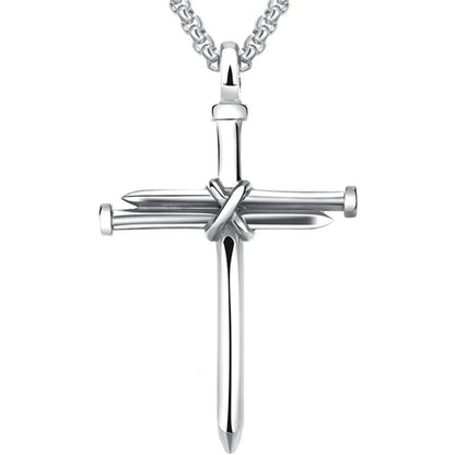Vintage Stainless Steel Cross Nail Necklace – Christian Jesus Pendant for Men’s Punk Fashion