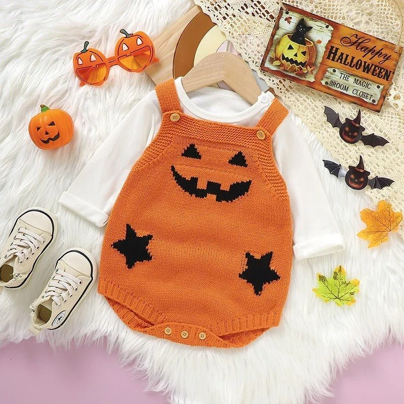 Halloween Pumpkin Baby Jumpsuit - Knit Baby Romper