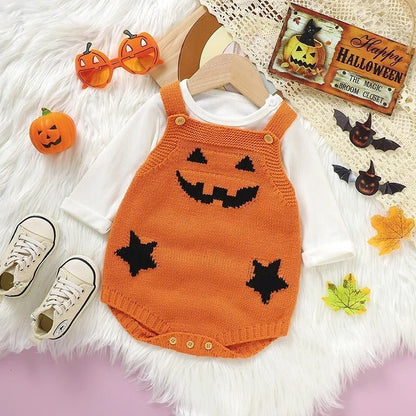 Halloween Pumpkin Baby Jumpsuit - Knit Baby Romper