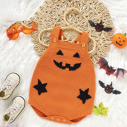 Halloween Pumpkin Baby Jumpsuit - Knit Baby Romper