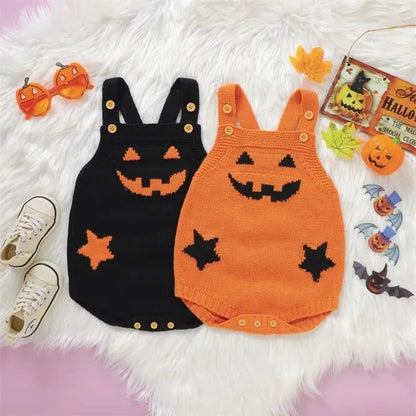 Halloween Pumpkin Baby Jumpsuit - Knit Baby Romper