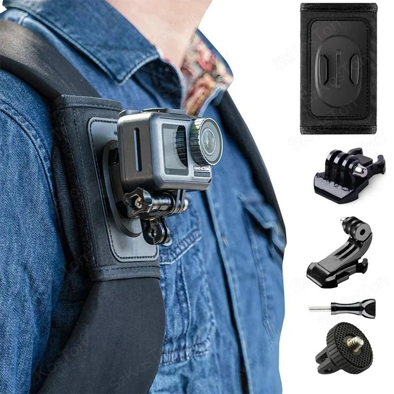 Backpack Strap Mount – Secure & 360° Rotating Adjustable Action Camera Holder
