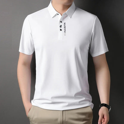 Men’s Ice Silk Embroidered Polo Shirt – Business Casual Stretchable Lapel Shirt for Trendy Summer Style