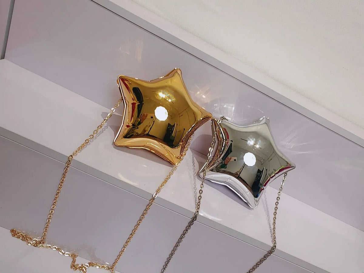 Balloon Star Women Mini Bag – Glossy Acrylic Crossbody for Women’s Keys, Coins & Lipstick, Perfect Gold & Silver Shine for Banquets & Fashion Statements