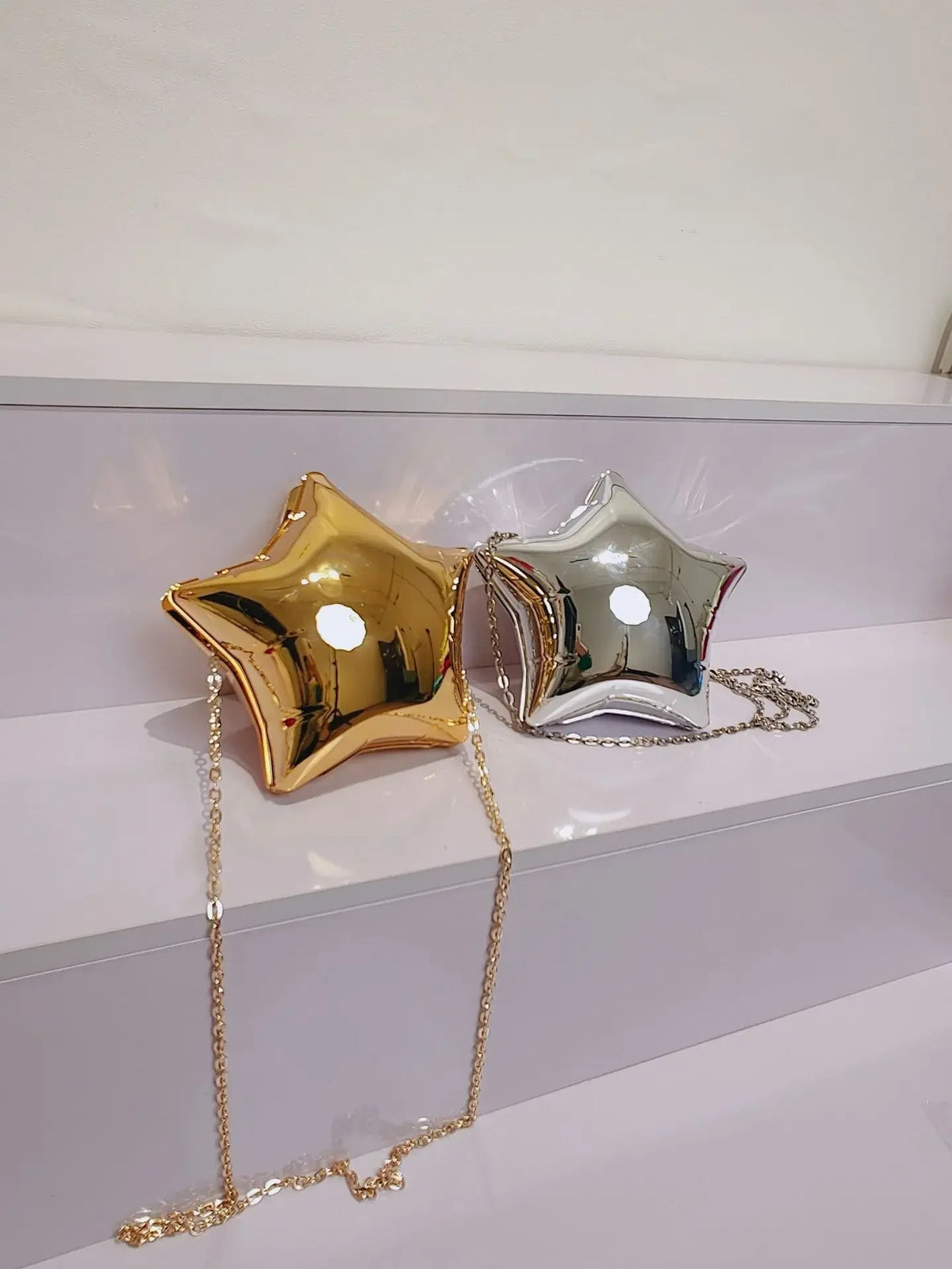 Balloon Star Women Mini Bag – Glossy Acrylic Crossbody for Women’s Keys, Coins & Lipstick, Perfect Gold & Silver Shine for Banquets & Fashion Statements