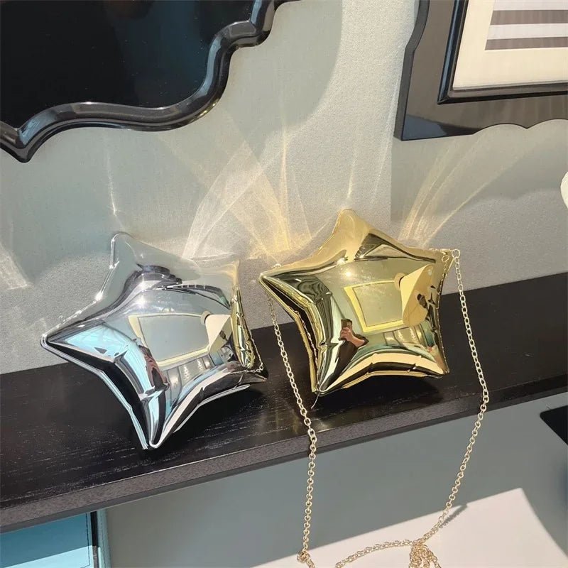 Balloon Star Women Mini Bag – Glossy Acrylic Crossbody for Women’s Keys, Coins & Lipstick, Perfect Gold & Silver Shine for Banquets & Fashion Statements