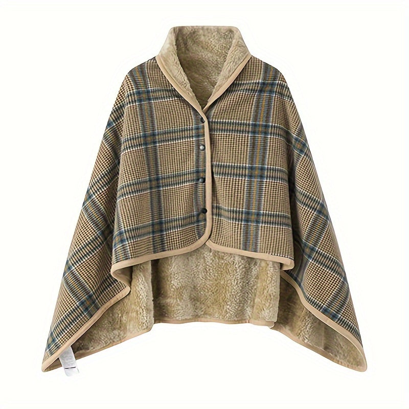 Reversible Plaid Wearable Shawl Blanket – Cozy Winter Throw with Button Closure for Home & Office Warmth