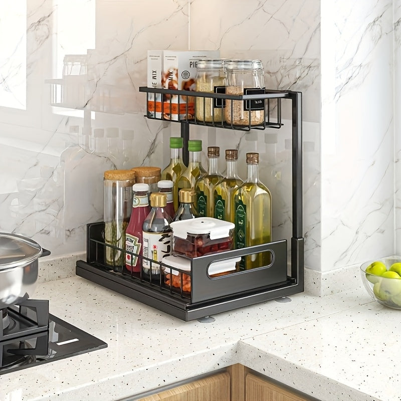 Two Tier Pull-Out Under Sink Organizer – Sliding Cabinet Shelf Storage for Kitchen or Bathroom, Space-Saving and Easy Access for Cleaning Supplies