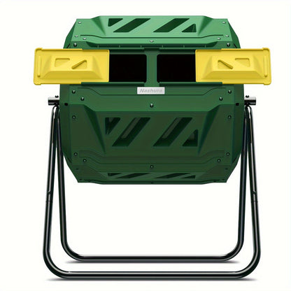 Dual Chamber Compost Tumbler Bin – 43-Gallon Efficient Rotating Waste Mixer with Gloves, Ideal for Eco-Friendly Gardening and Kitchen Recycling