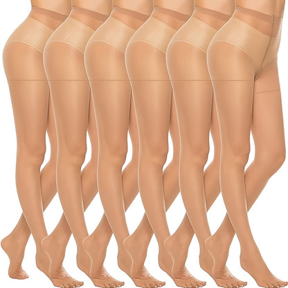High Waist Slimming Pantyhose – 6-Pack Semi-Sheer Footed Stockings for Stylish Women’s Outfits, Perfect for All Occasions