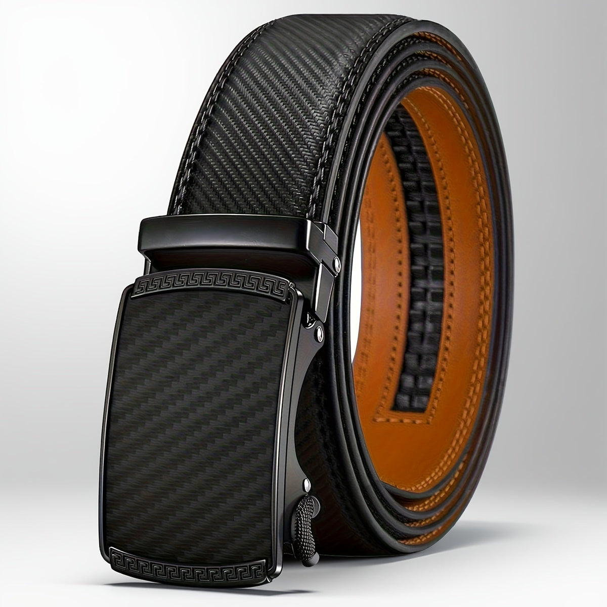 Men’s Leather Ratchet Belt – Adjustable Automatic Buckle Dress Belt with Gift Box, 35mm Premium Classic Accessory