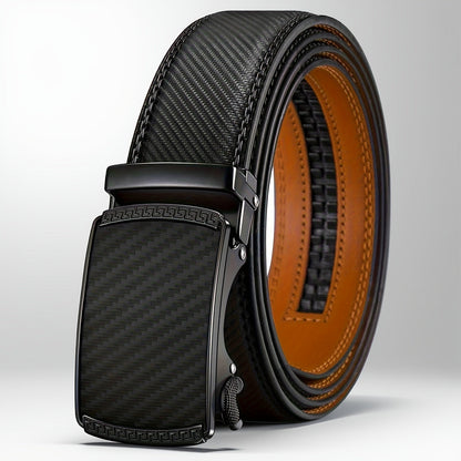 Men’s Leather Ratchet Belt – Adjustable Automatic Buckle Dress Belt with Gift Box, 35mm Premium Classic Accessory
