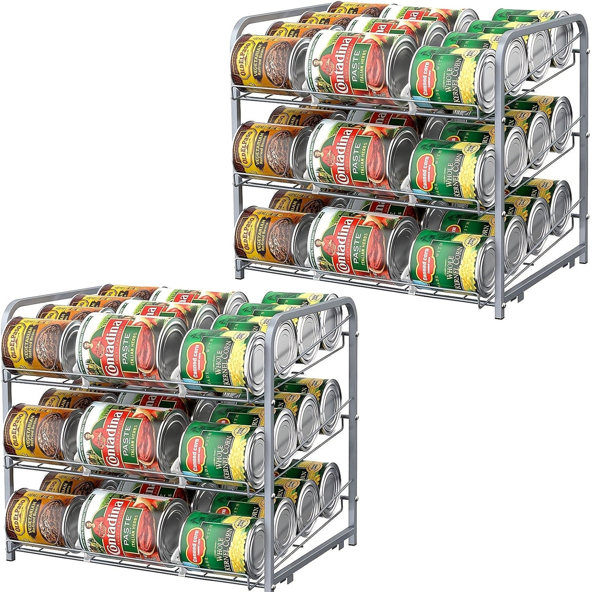 Adjustable Large Metal Can Rack Organizer – Multi-Tier Pantry Shelf for 84 Cans, Space-Saving Kitchen Cabinet Storage with Custom Dividers