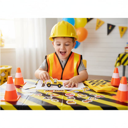 Construction Birthday Party Set – 62pcs Dress-Up Kit with Vest, Hat, Cups & Stickers for Kids’ Themed Celebrations