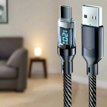 High-Speed Power Delivery USB-C Charging Cable – 120W Cord for Rapid Charging and Data Sync with Real-Time Speed Display