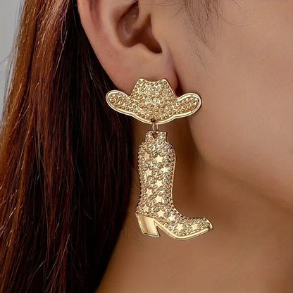 Western Cowboy Boots and Hat Earrings – Retro Bohemian Alloy Dangle Earrings for Daily Wear, Parties and Gift Accessories