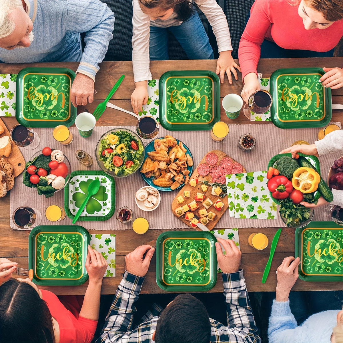 St. Patrick’s Day Shamrock Tableware Set – 350-Piece Serve 50 Guests with Lucky Green Plates, Cups, Napkins & Cutlery