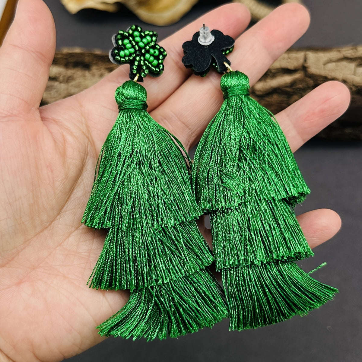 Vintage Boho Clover Tassel Earrings – Beaded Dangle Earrings for St. Patrick’s Day, Gifting, and Casual Seasonal Fashion Statements
