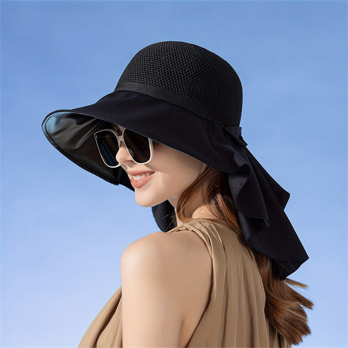 Women’s Wide Brim Sun Hat with Neck Flap – UV Protection Cotton Hat for Outdoor Hiking, Camping, and Summer Picnics