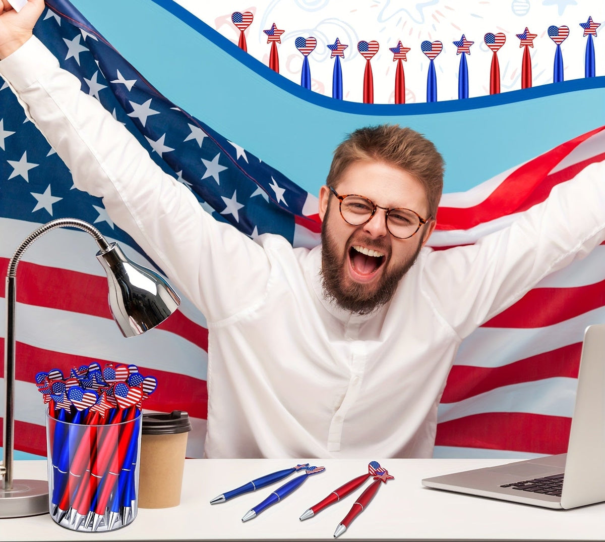 28pcs Flag Pens Independence Day Gift Patriotic Retractable 1.0mm Black Ink Ballpoint Pens