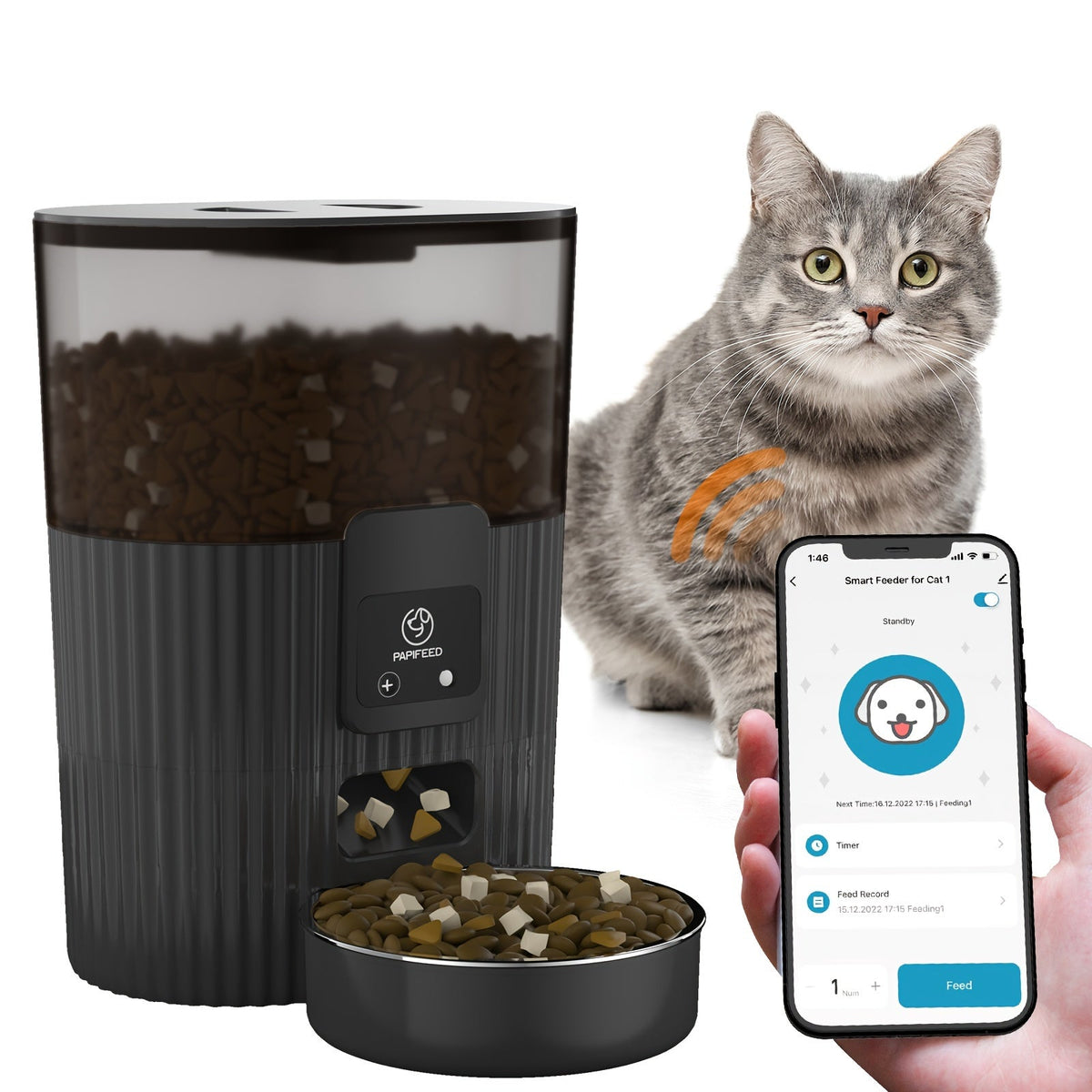 Smart Pet Feeder- WiFi-Enabled Auto Dispenser for Dogs & Cats with Remote Control for Precise Mealtime Scheduling