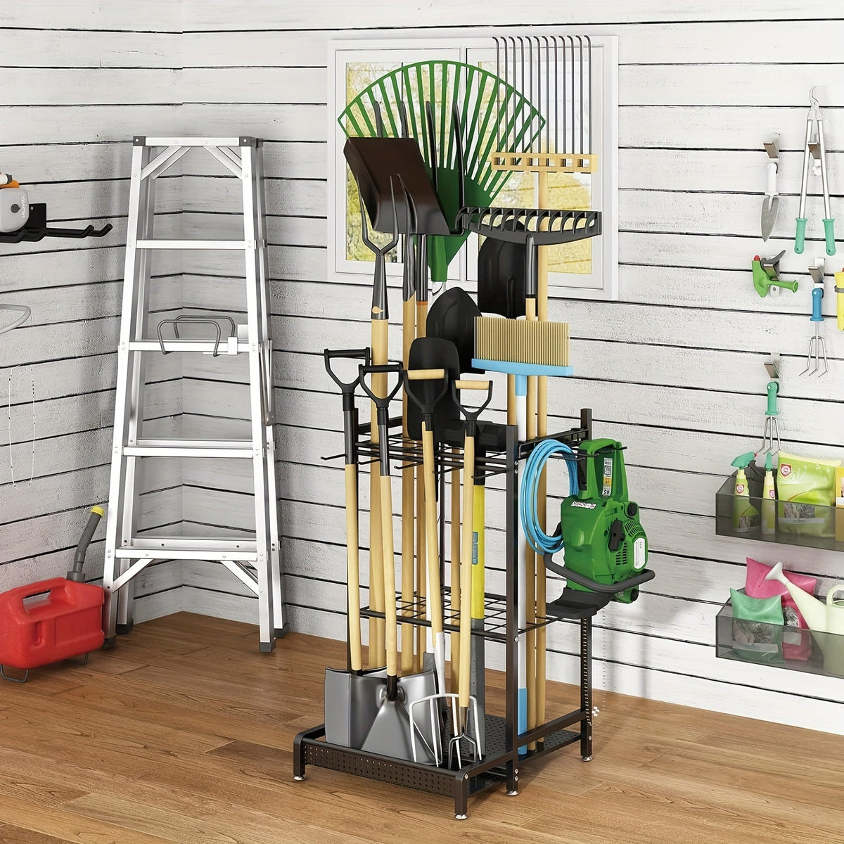 Heavy-Duty Black Metal Garden Rack – Strong Storage Organizer for Tools, Hoses & Supplies, Keeping Outdoor Spaces Clutter-Free