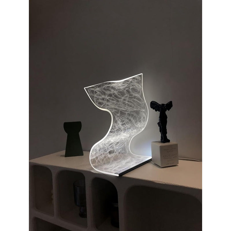 USB-Powered Modern Curved LED Desk Lamp – Futuristic Ambient Lighting with Acrylic Shade, Transparent LED Screen, Perfect for Gaming Rooms, Bedrooms, or Stylish Home Office Desks