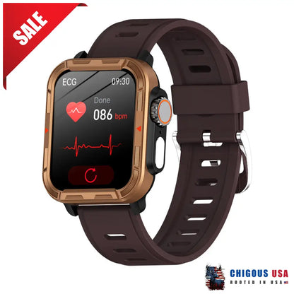 Bearscome Ecg Blood Glucose Sleeping Bluetooth Call Smartwatch 2024 Best Vee Pro Golden Brown