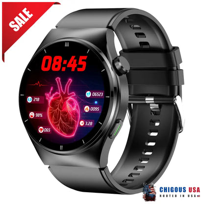 Bearscome F320 Laser Therapy Smart Watch Blood Glucose Oxygen Uric Acid Lipid Monitoring Black