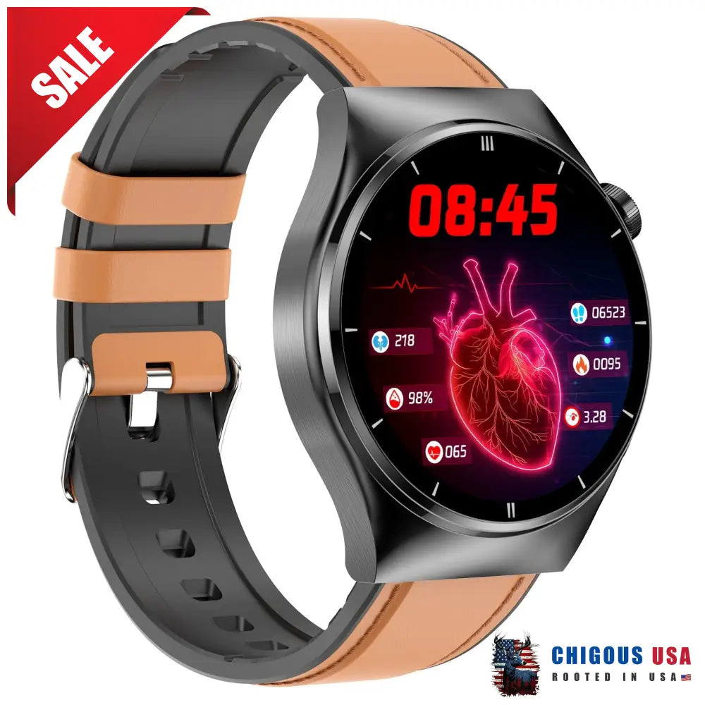 Bearscome F320 Laser Therapy Smart Watch Blood Glucose Oxygen Uric Acid Lipid Monitoring Brown