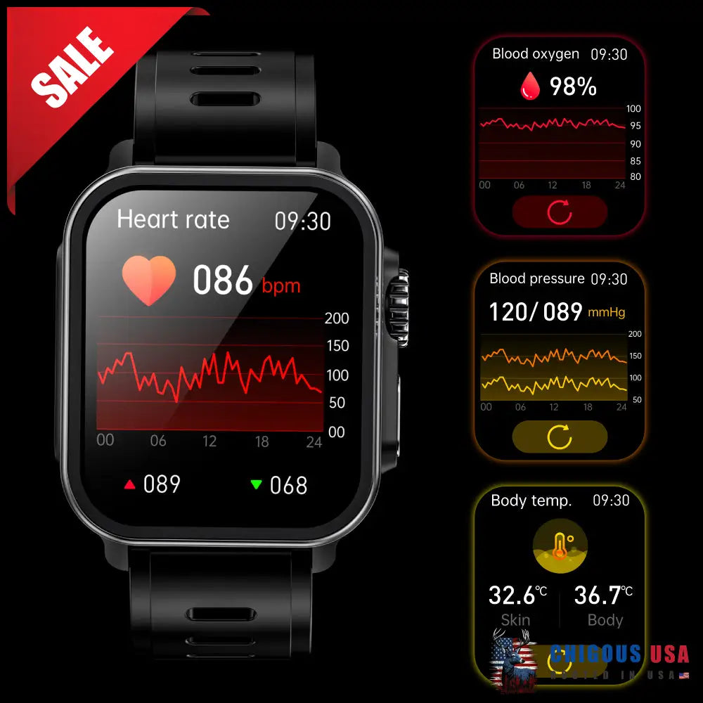 Bearscome Vee Bluetooth Call Ecg/Ekg Blood Oxygen Sleep Monitoring Music Smartwatch Smartwatch