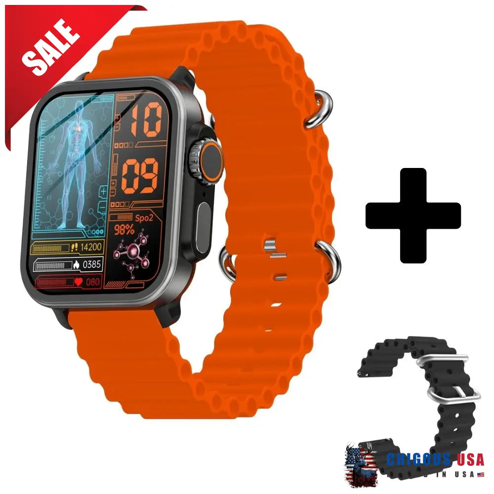 Bearscome Vee Bluetooth Call Ecg/Ekg Blood Oxygen Sleep Monitoring Music Smartwatch Orange Marine