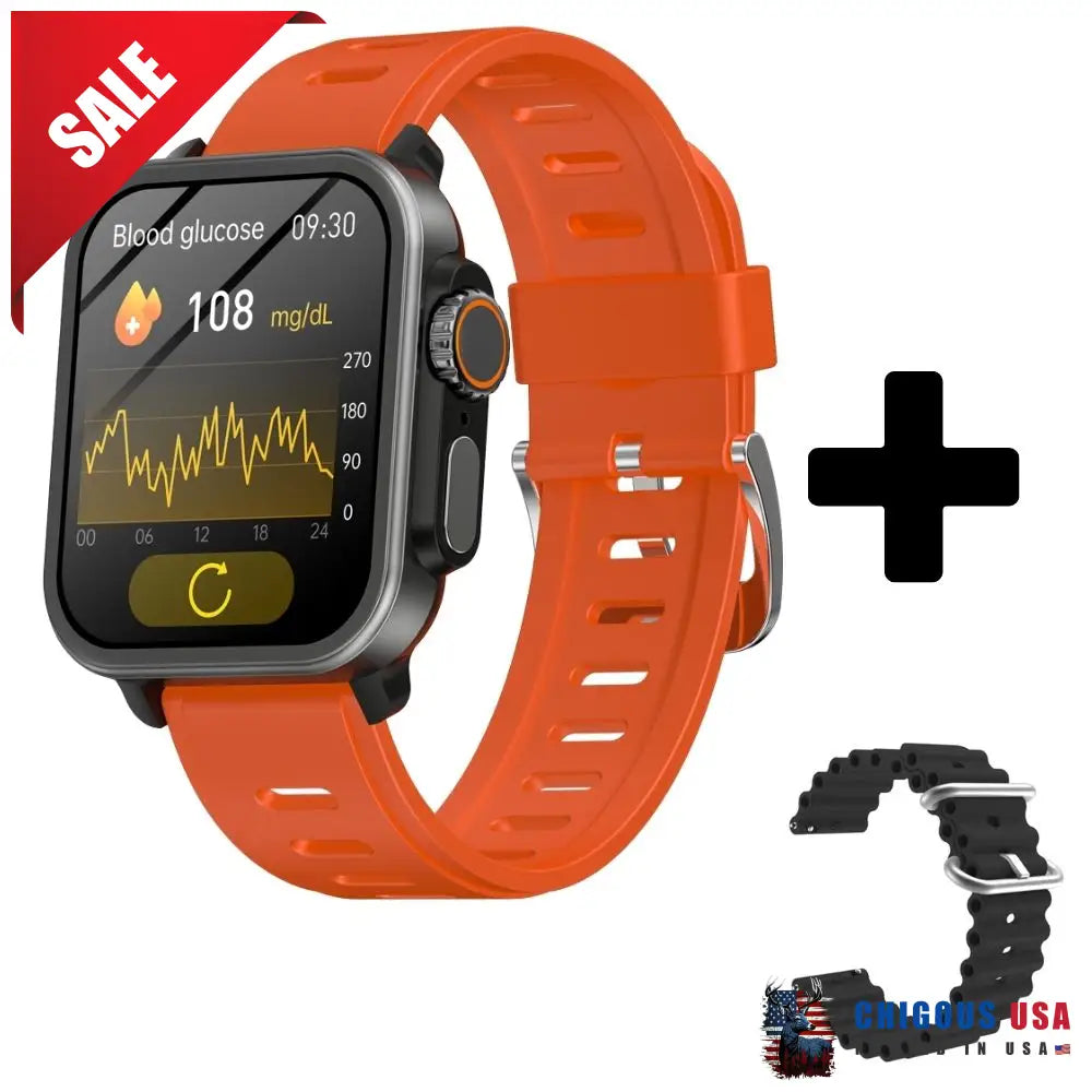 Bearscome Vee Bluetooth Call Ecg/Ekg Blood Oxygen Sleep Monitoring Music Smartwatch Orange Silicone