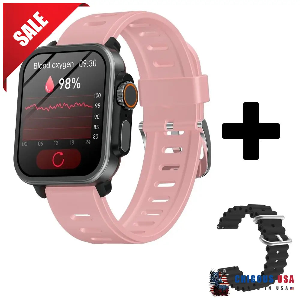 Bearscome Vee Bluetooth Call Ecg/Ekg Blood Oxygen Sleep Monitoring Music Smartwatch Pink Silicone