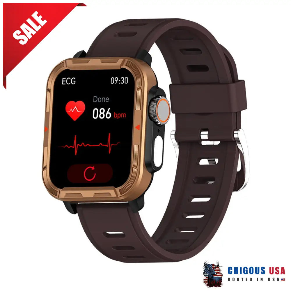 Bearscome Vee Bluetooth Call Ecg/Ekg Blood Oxygen Sleep Monitoring Music Smartwatch Pro Golden