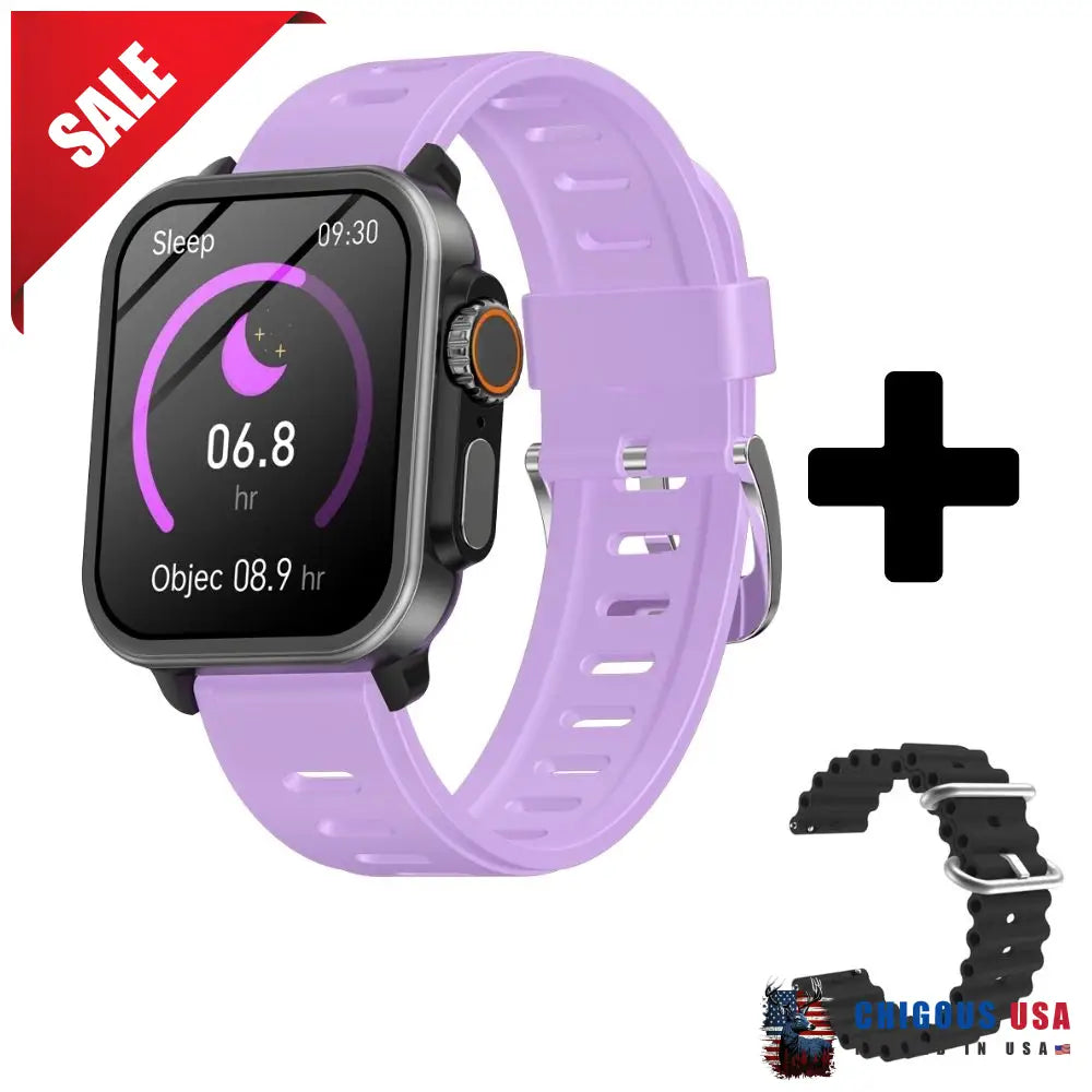 Bearscome Vee Bluetooth Call Ecg/Ekg Blood Oxygen Sleep Monitoring Music Smartwatch Purple Silicone