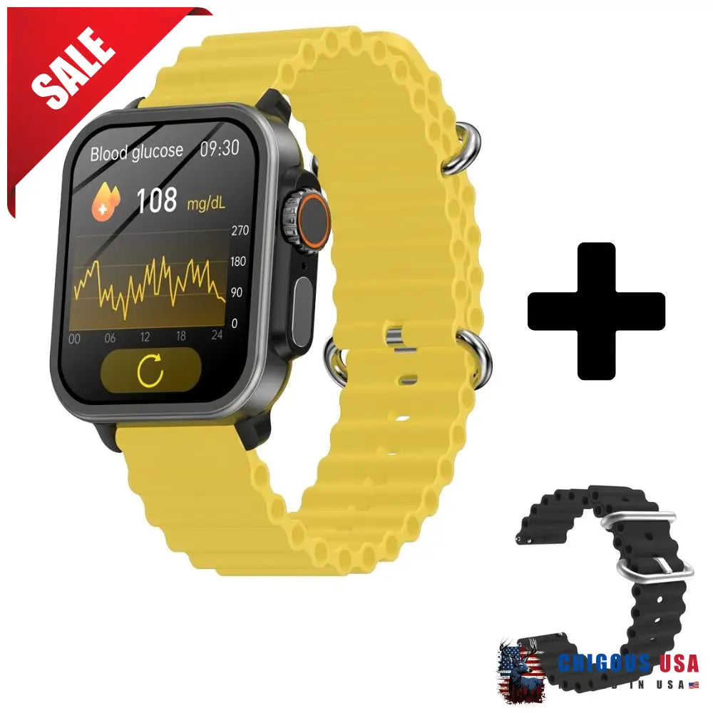 Bearscome Vee Bluetooth Call Ecg/Ekg Blood Oxygen Sleep Monitoring Music Smartwatch Yellow Marine