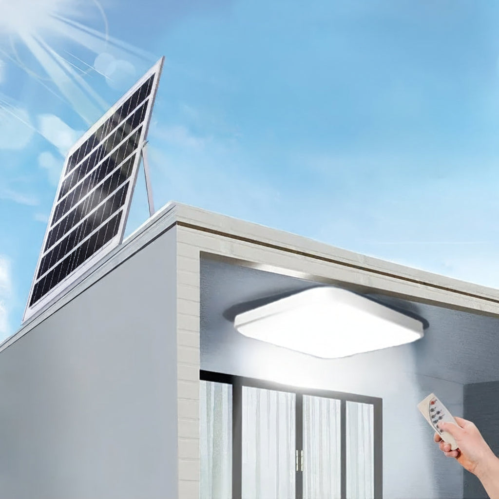 Solar LED Ceiling Light with Remote – Energy-Saving Sunset-to-Dawn Lighting for Indoor & Outdoor Spaces