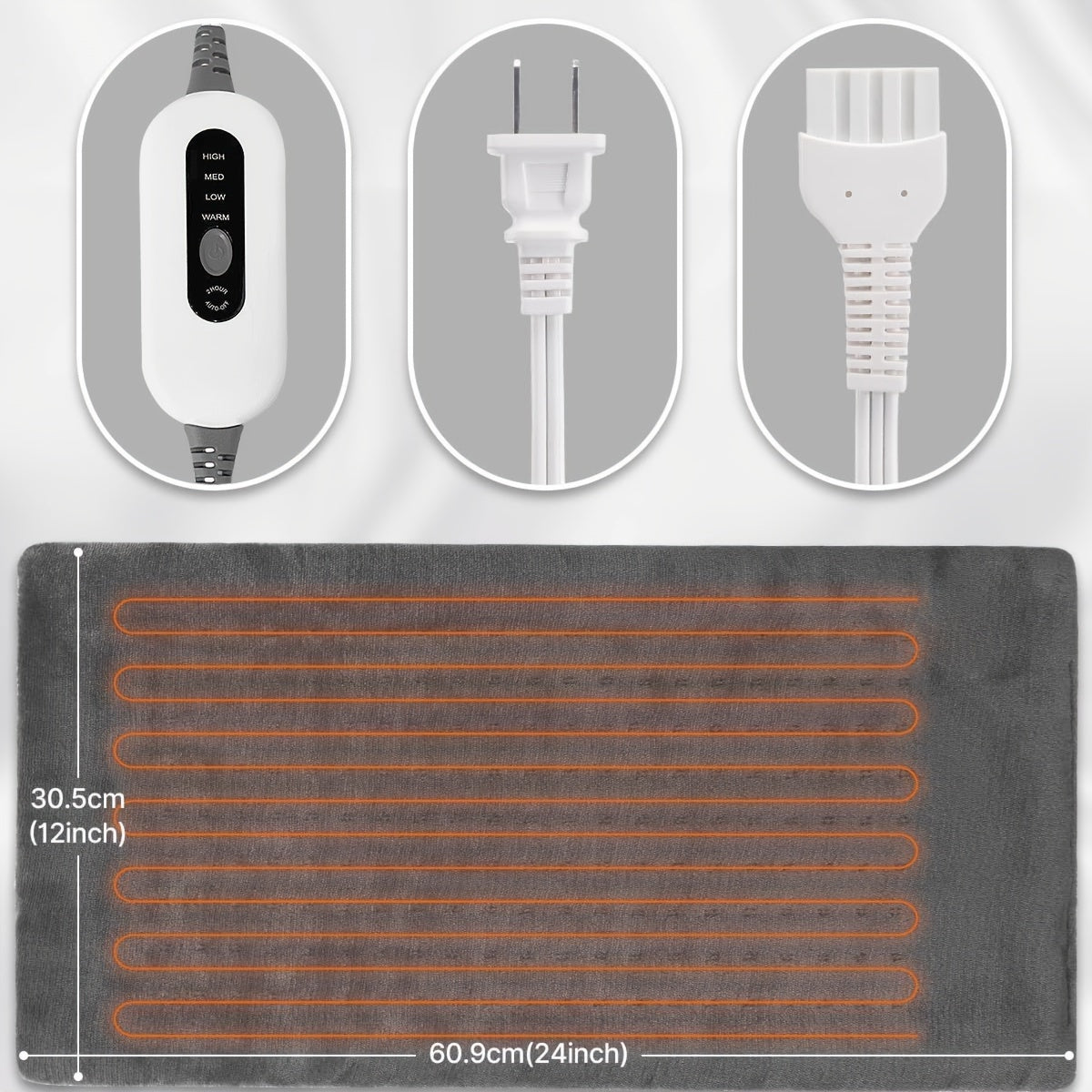 Soft Flannel Electric Heating Pad – 12”x24” Wrap with 4 Heat Settings, Auto Shut-Off, Fast Heating, Machine Washable for Full-Body Relief