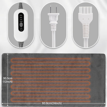 Soft Flannel Electric Heating Pad – 12”x24” Wrap with 4 Heat Settings, Auto Shut-Off, Fast Heating, Machine Washable for Full-Body Relief