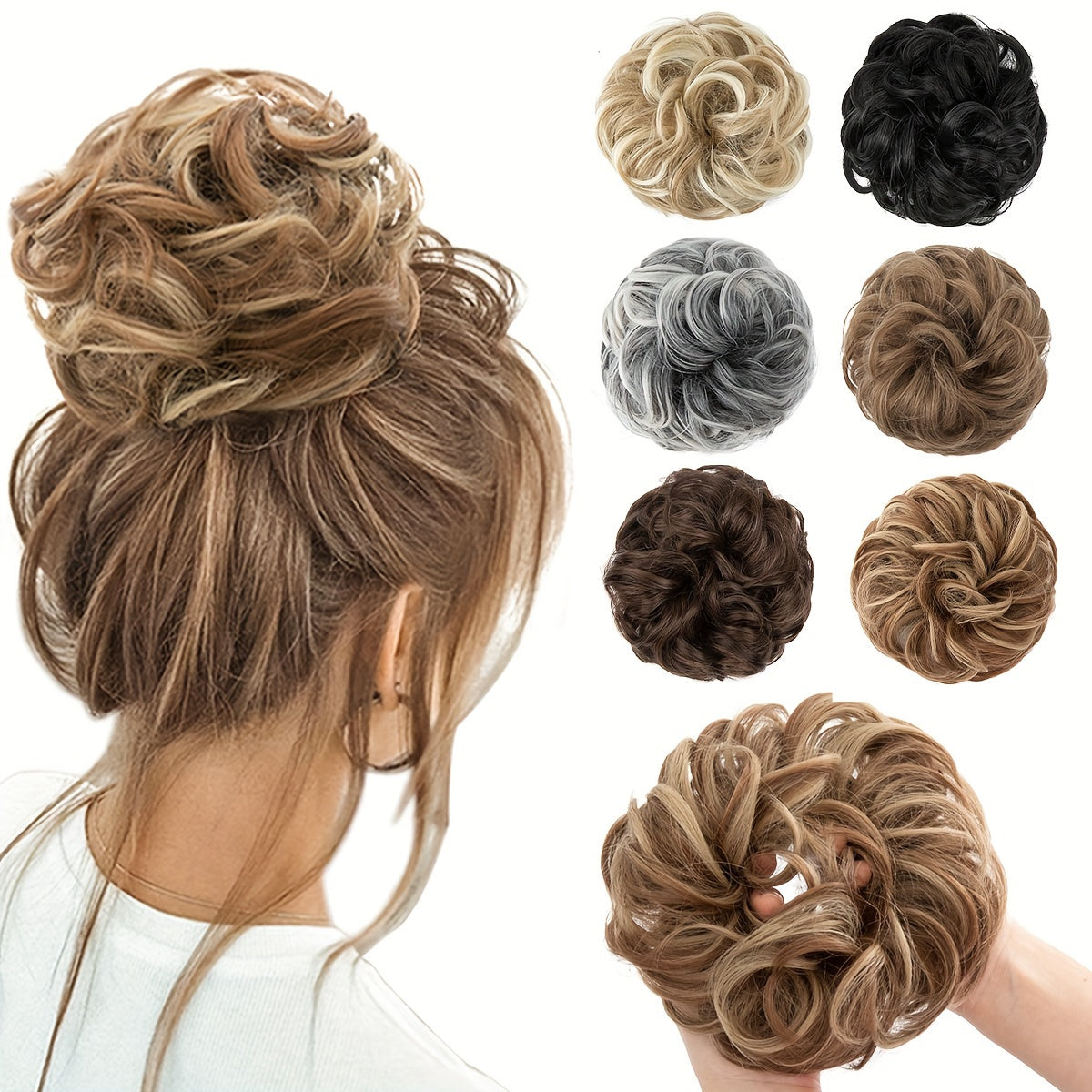 Messy Curly Hair Bun Extension – Voluminous Synthetic Elastic Chignon Scrunchie for Effortless Updo, Instant Volume & Natural-Looking Glam Hairpiece for Women