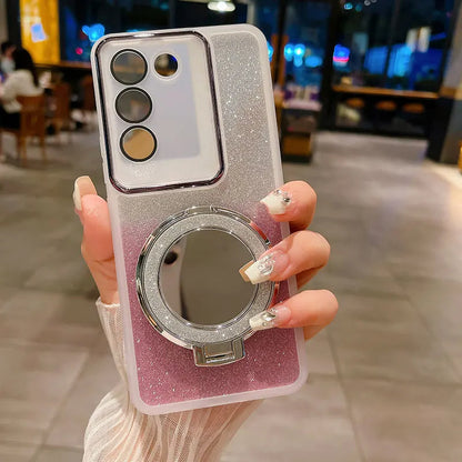 Bling Shockproof Mirror Case for Vivo V29E/V30 Pro – Glittery Protection with Stylish Mirror Holder