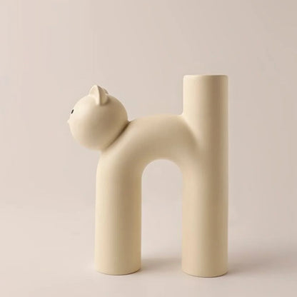 Cute Cat Vase – Cat-Head H-Shape Tube Vase for Hydroponic Flower Arrangement, Charming Home Décor & Desk Accessory for Cat Lovers