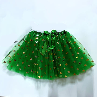 Anime-Inspired Shamrock Tulle Skirt – Adjustable Waist St. Patrick’s Day Costume with Cute Clover Print for Women’s Festive Style