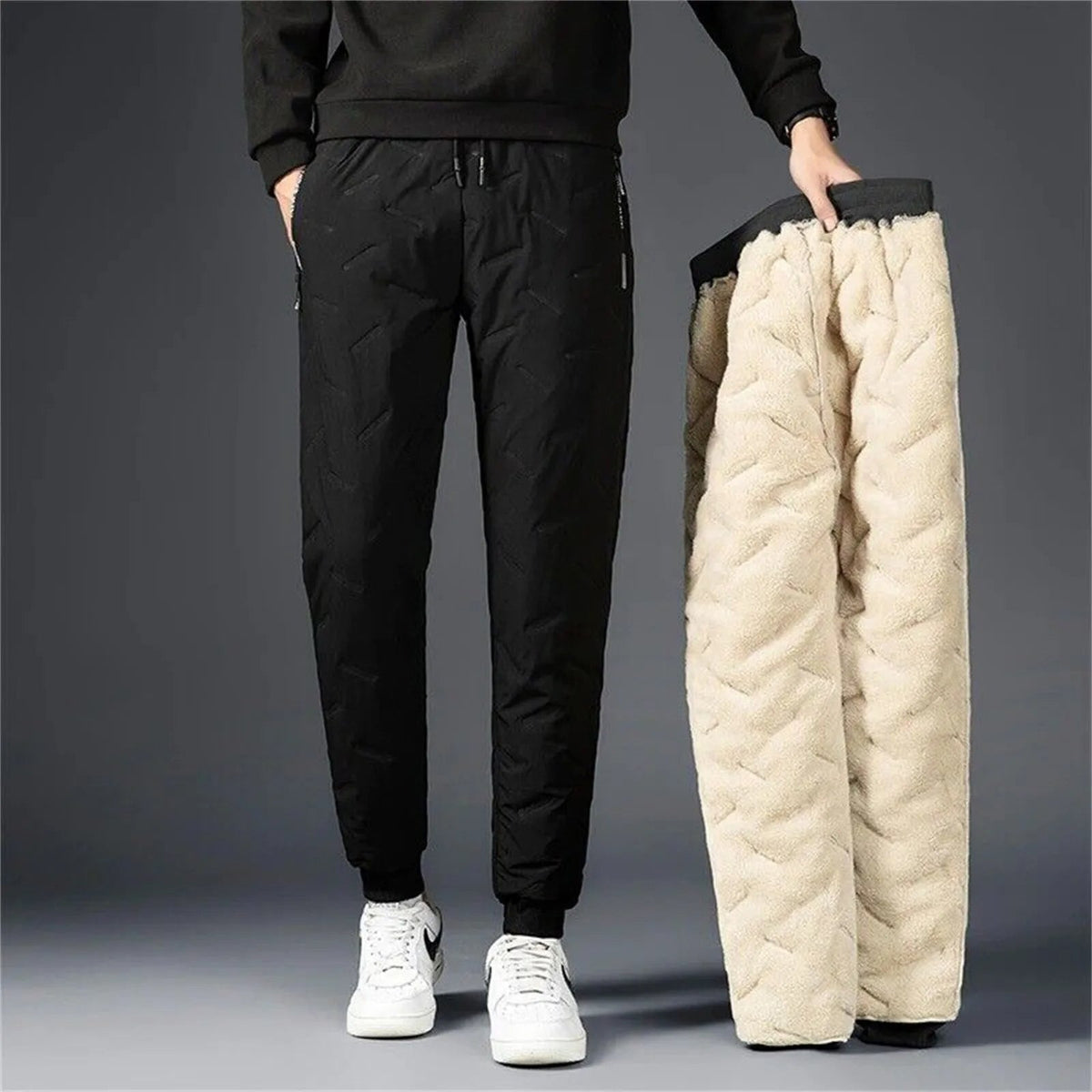 Men’s Fleece-Lined Winter Sweatpants – Waterproof Thick Joggers for Ski, Snow & Outdoor Comfort
