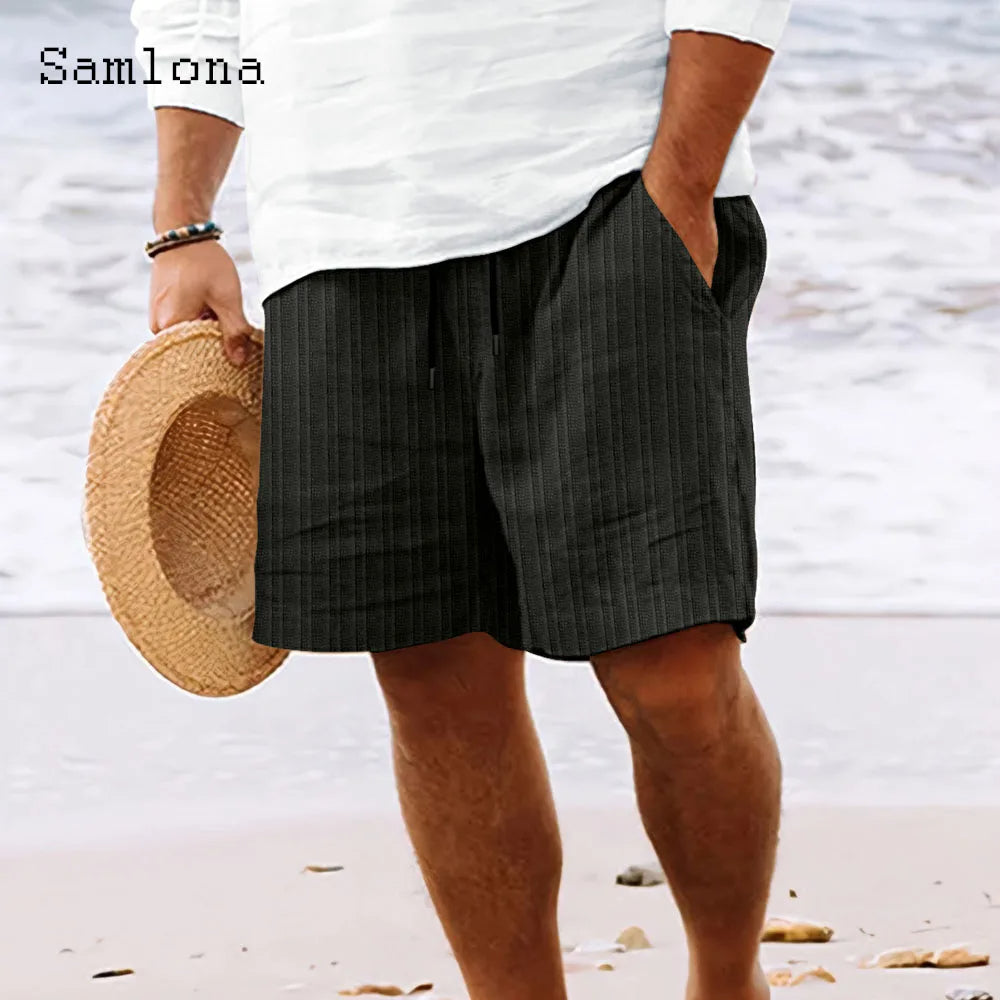 Soft Cotton Linen Men’s Striped Shorts – Elegant and Breathable Black & White Casual Beachwear for Summer Street Style Looks