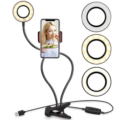 LED Selfie Ring Light with Flexible Mobile Phone Holder – Adjustable Desk Lamp, Lazy Bracket for Streaming, YouTube, Office, or Kitchen